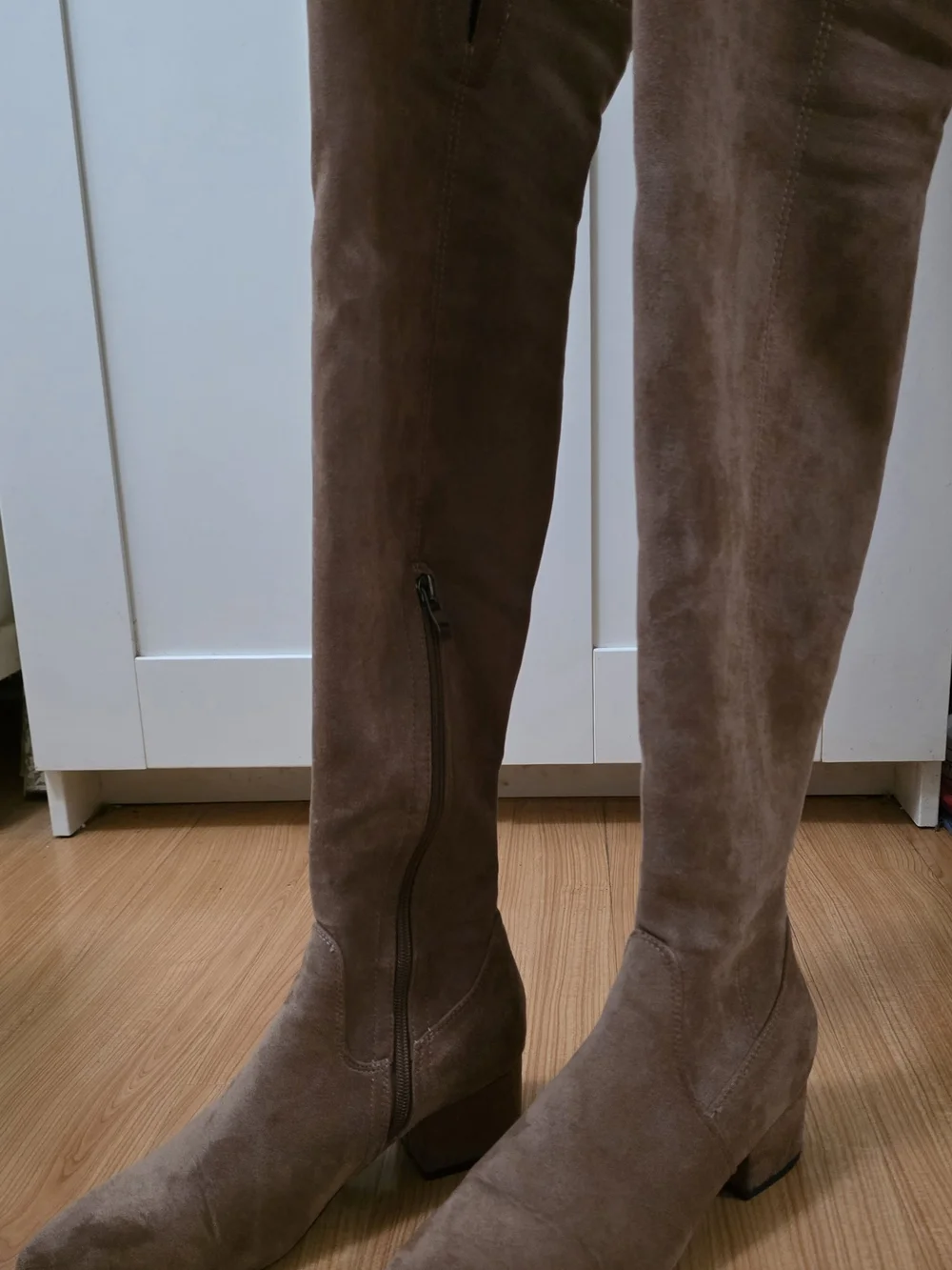 Over-the-Knee Suede Block Heel Boots - Brown